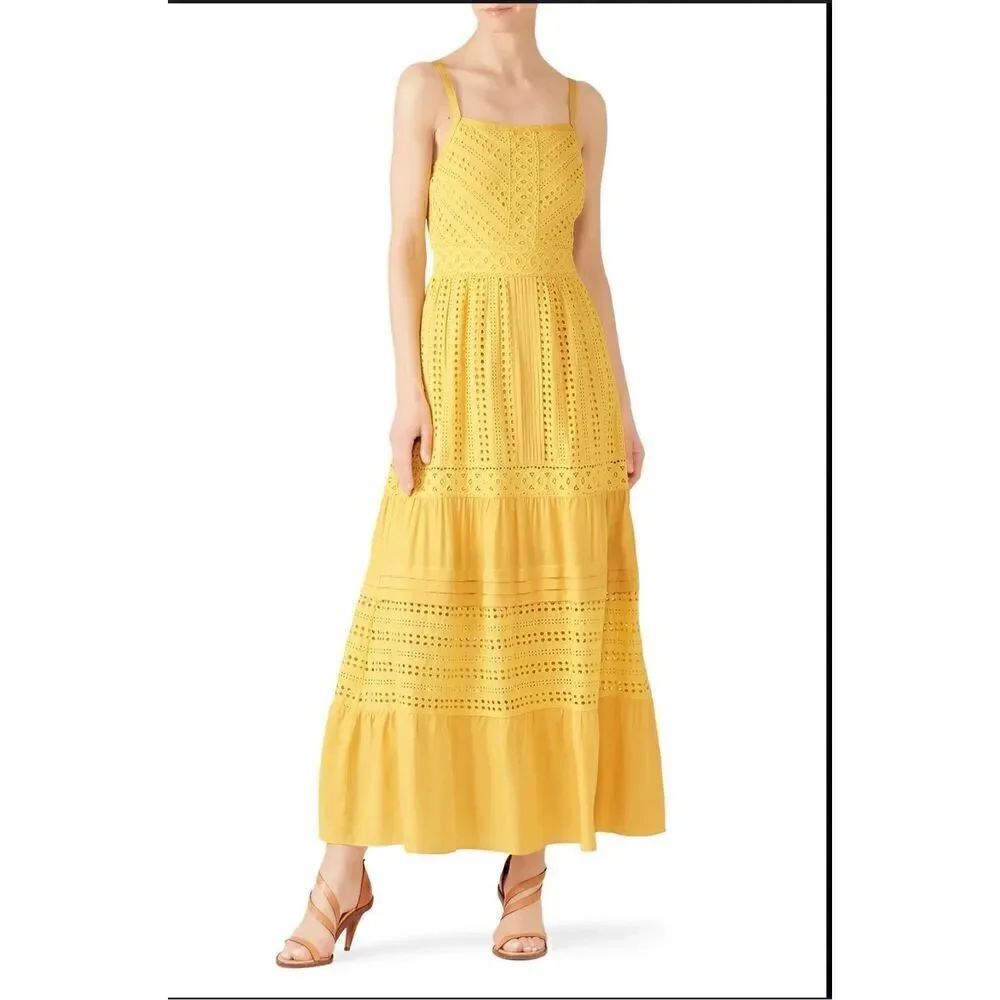 Adeline Rae Janel Eyelet embroidered maxi dress mustard color XS